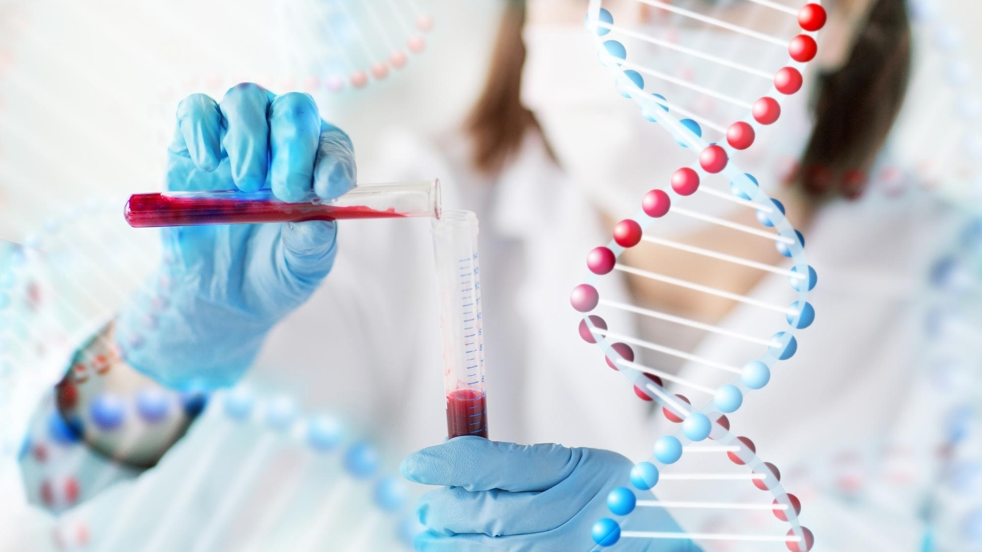 Blood sample with DNA helix for genetic testing