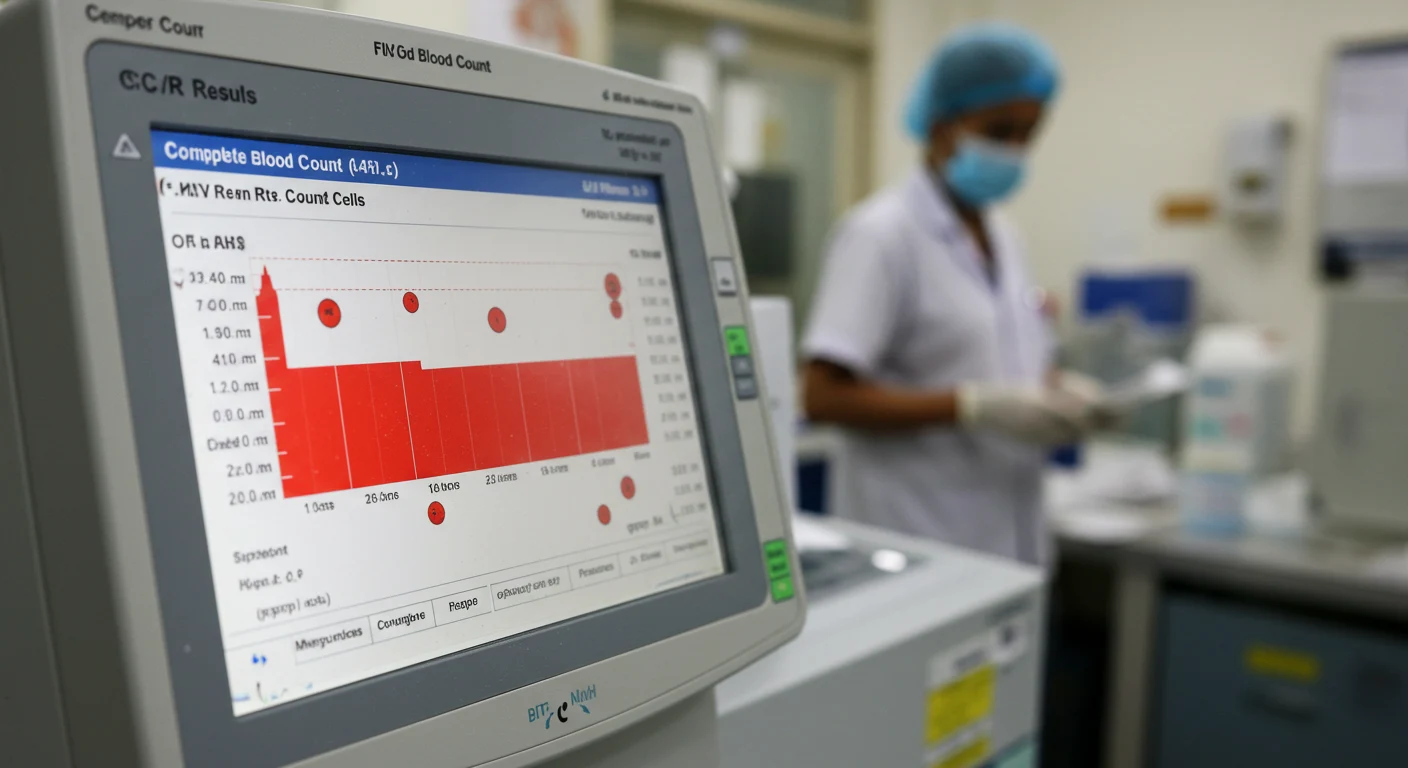 CBC test screen showing red blood cell count in a diagnostic report