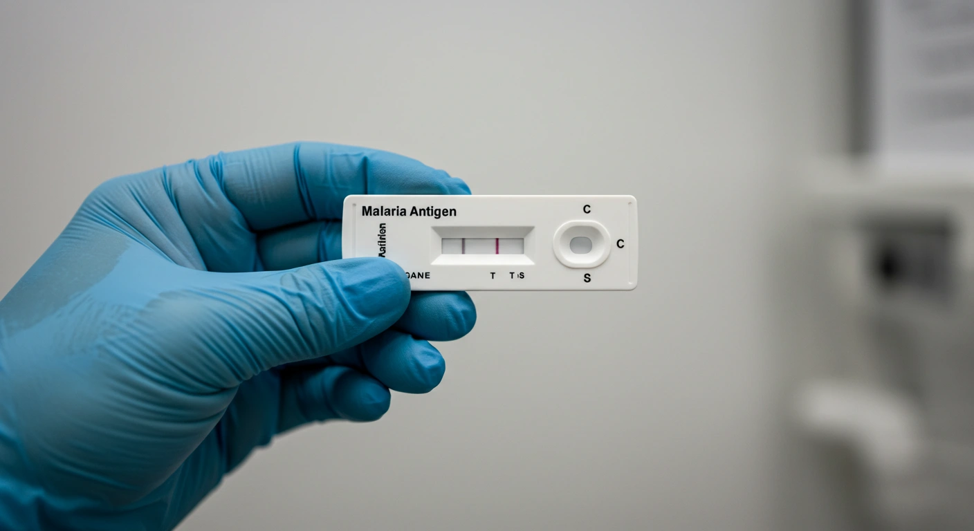 Malaria antigen rapid test kit showing results in a clinical setup