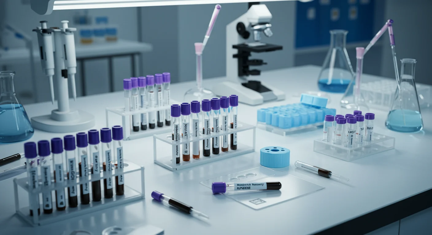 Multiple blood test panels including malaria and other health markers in a lab