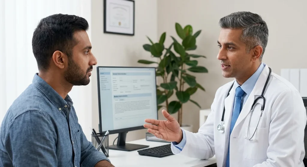 Patient consulting a doctor about post-vasectomy testing