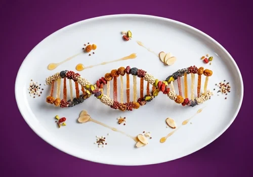 Food arranged as a DNA helix for nutrigenomic testing