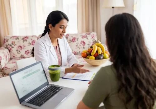 Nutrition specialist discussing a wellness panel with a client